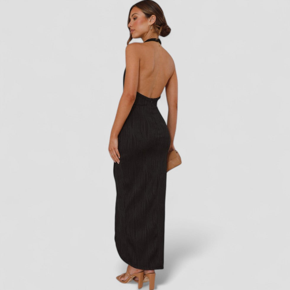 Elegant Pleated Halterneck Maxi Dress for Special Occasions