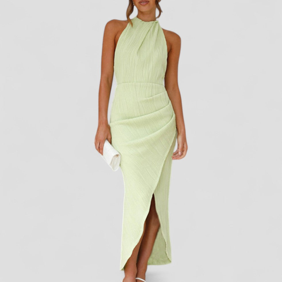 Elegant Pleated Halterneck Maxi Dress for Special Occasions