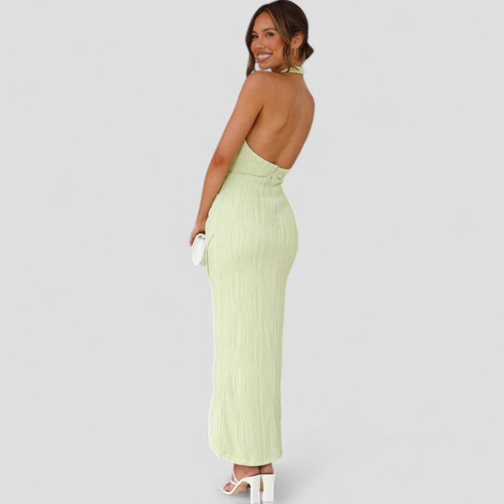 Elegant Pleated Halterneck Maxi Dress for Special Occasions