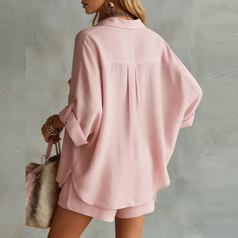 Women's Linen Oversized Shirt & Shorts Co-Ord