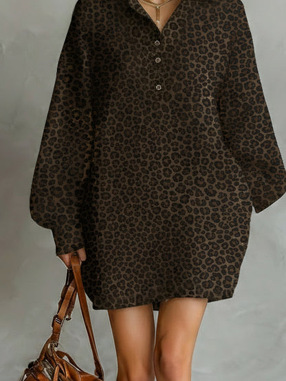 Women's Brown Long Sleeve Print Dress – ModClo
