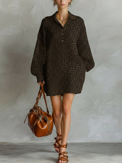 Women's Brown Long Sleeve Print Dress – ModClo
