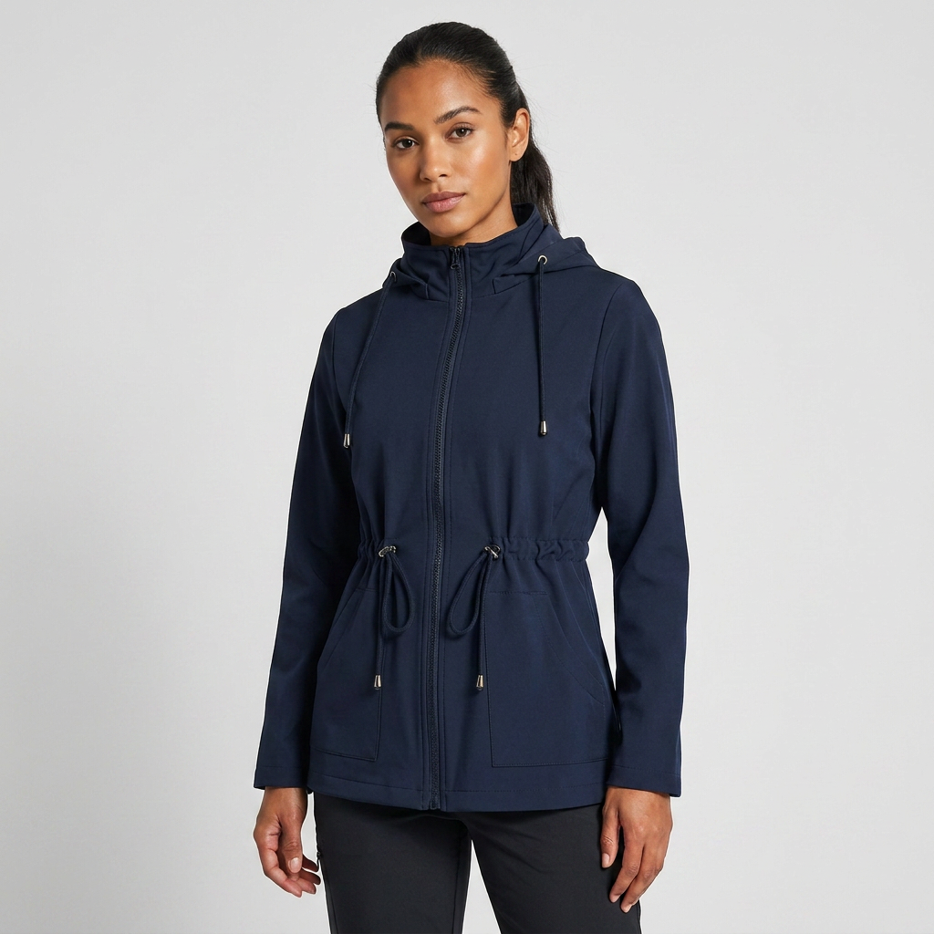 Women's Drawstring Waist Zip-Up Hooded Jacket