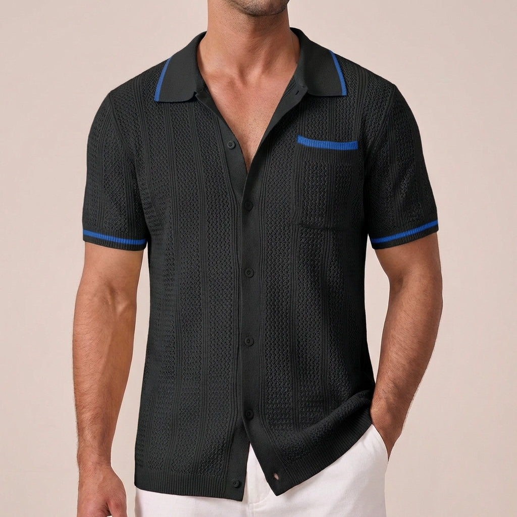 Men's Knit Button Down Shirt Short Sleeve Textured