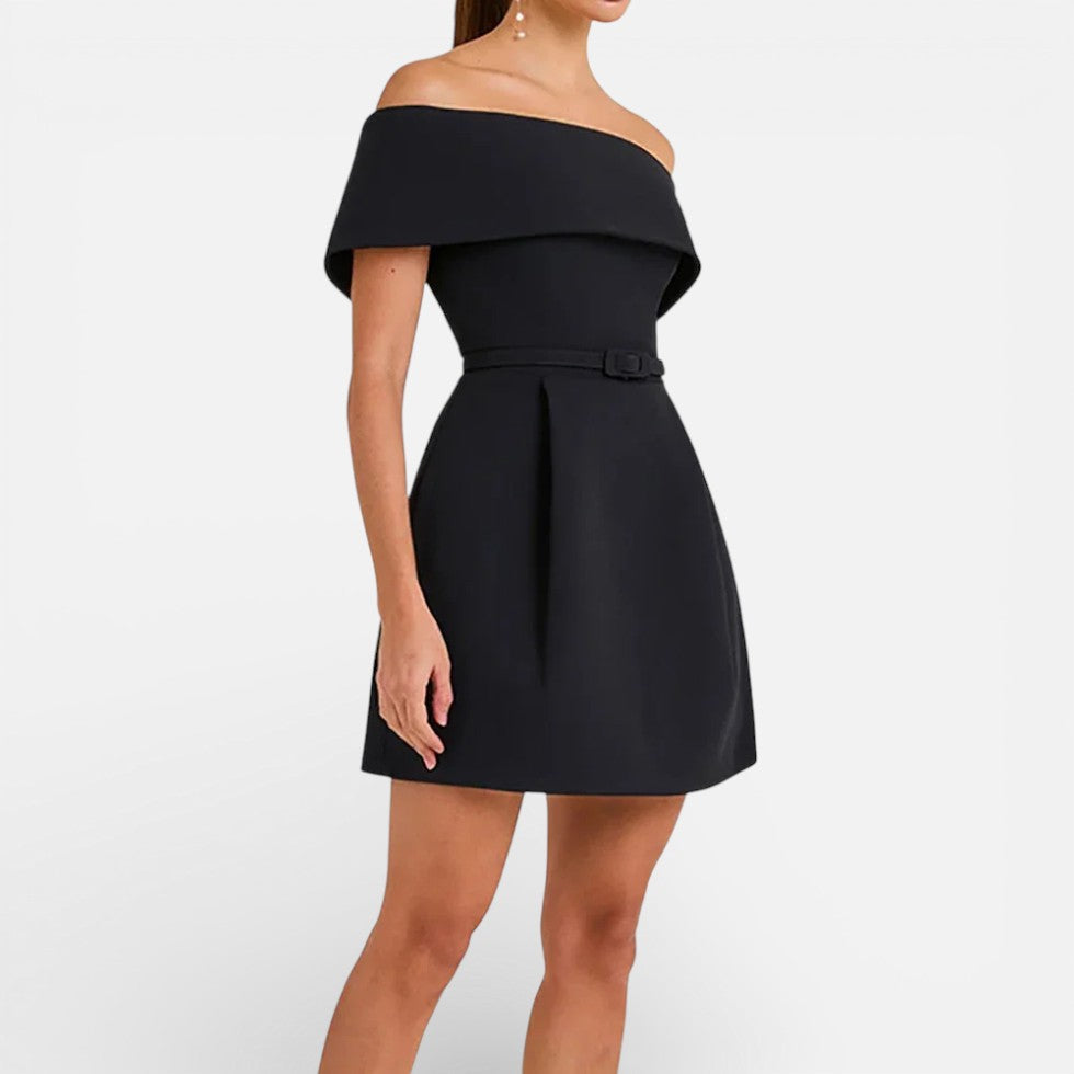 Off Shoulder Belted Mini Dress