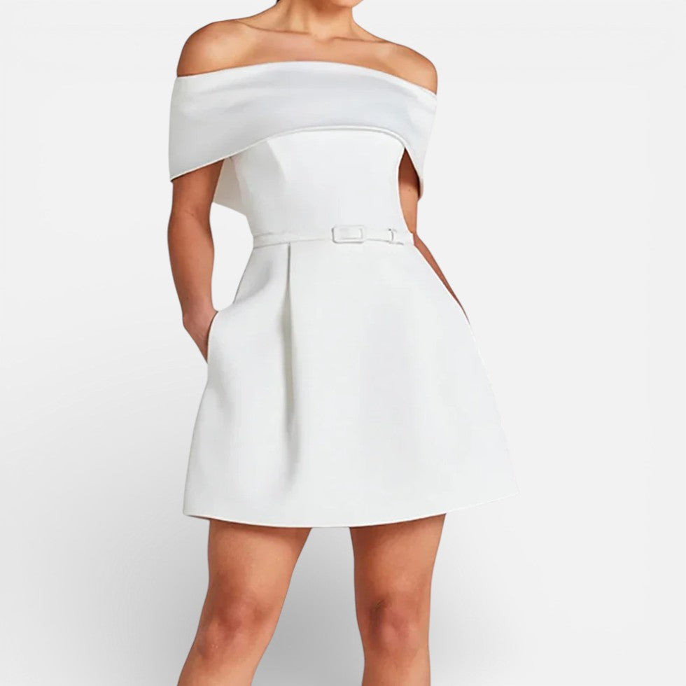Off Shoulder Belted Mini Dress