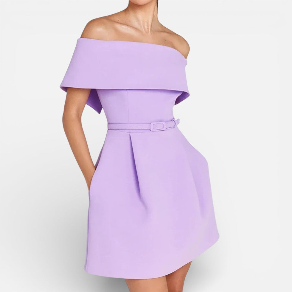 Off Shoulder Belted Mini Dress