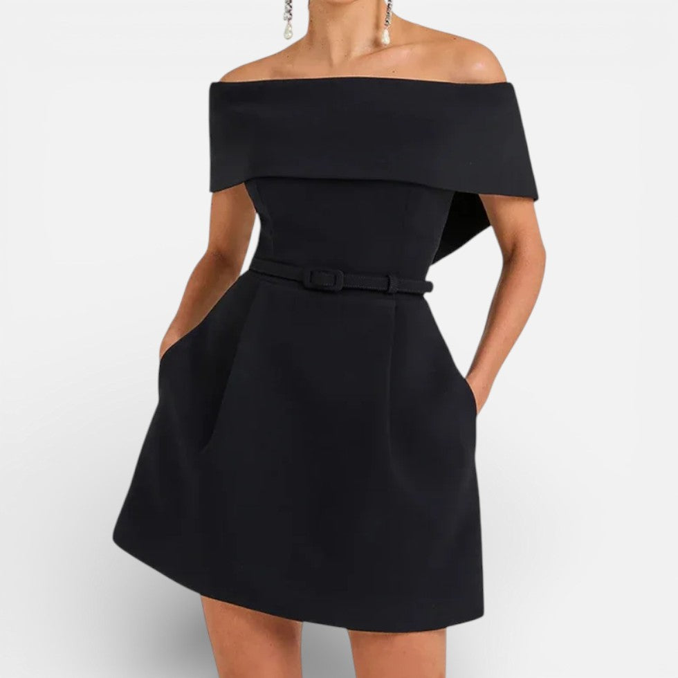 Off Shoulder Belted Mini Dress