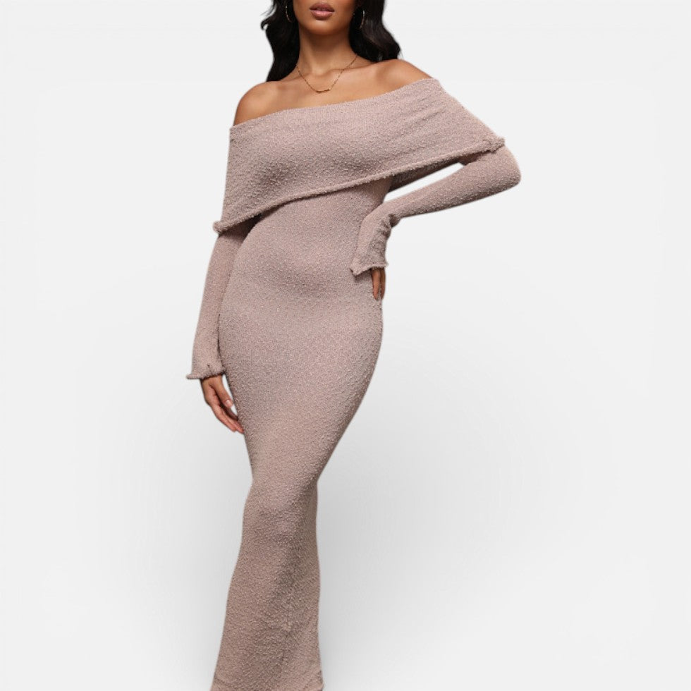 Off Shoulder Long Sleeve Maxi Dress