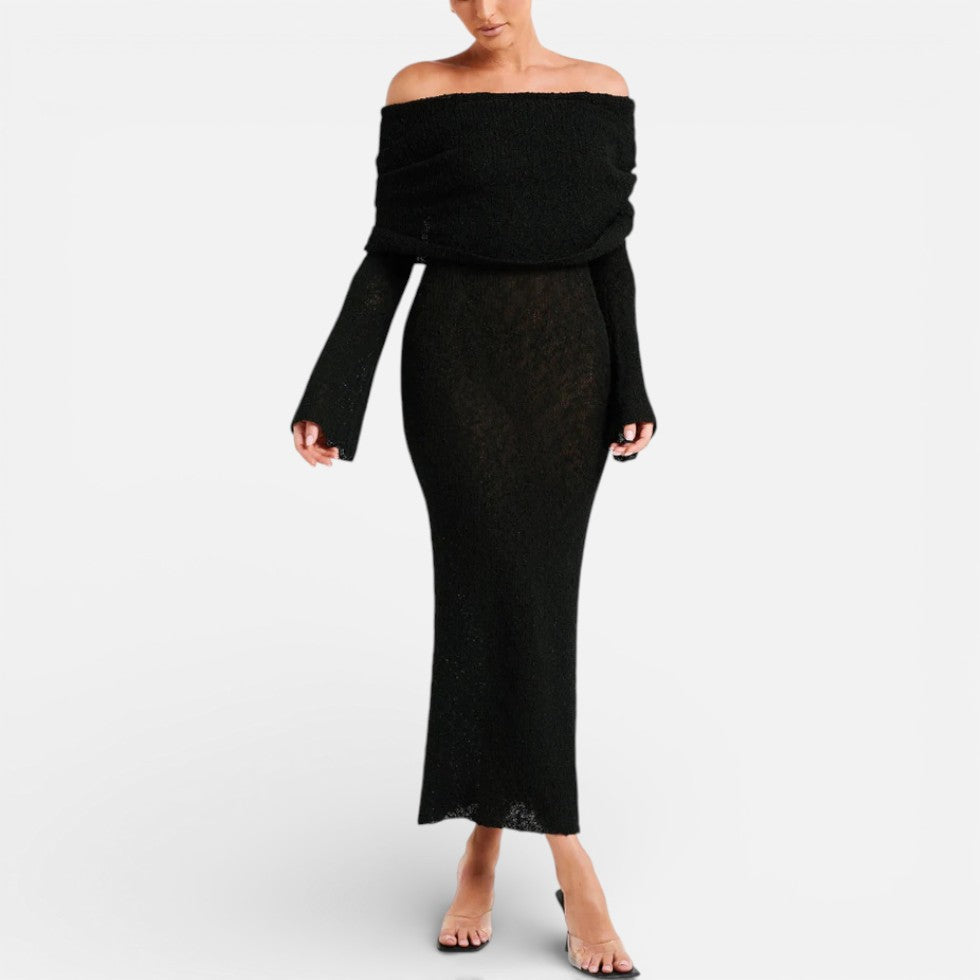 Off Shoulder Long Sleeve Maxi Dress