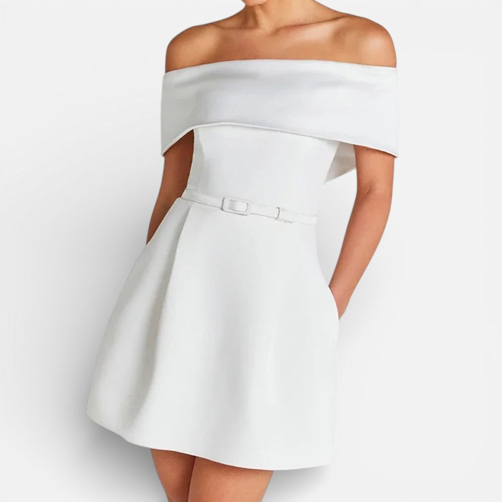 Off Shoulder Belted Mini Dress