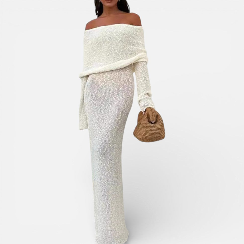 Off Shoulder Long Sleeve Maxi Dress