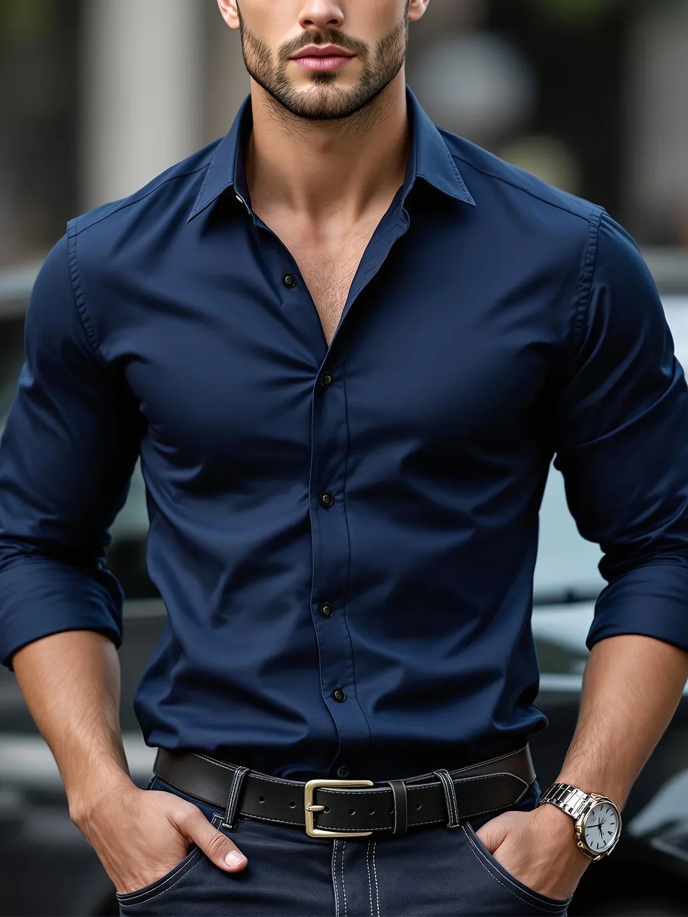 Men's Slim Fit Shirt Long Sleeve Chiq