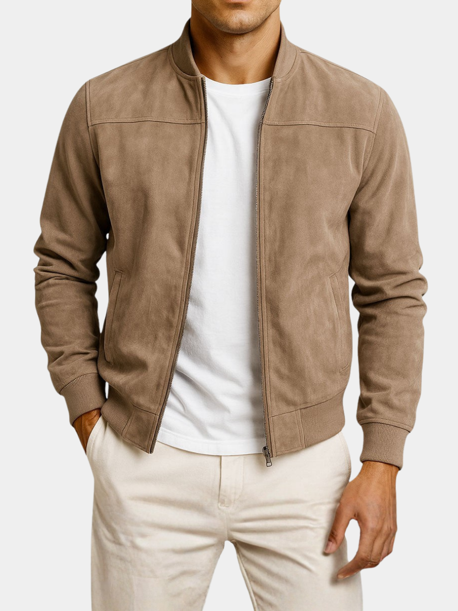Men's Suede Bomber Jacket Zip Up