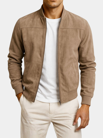 Men's Suede Bomber Jacket Zip Up