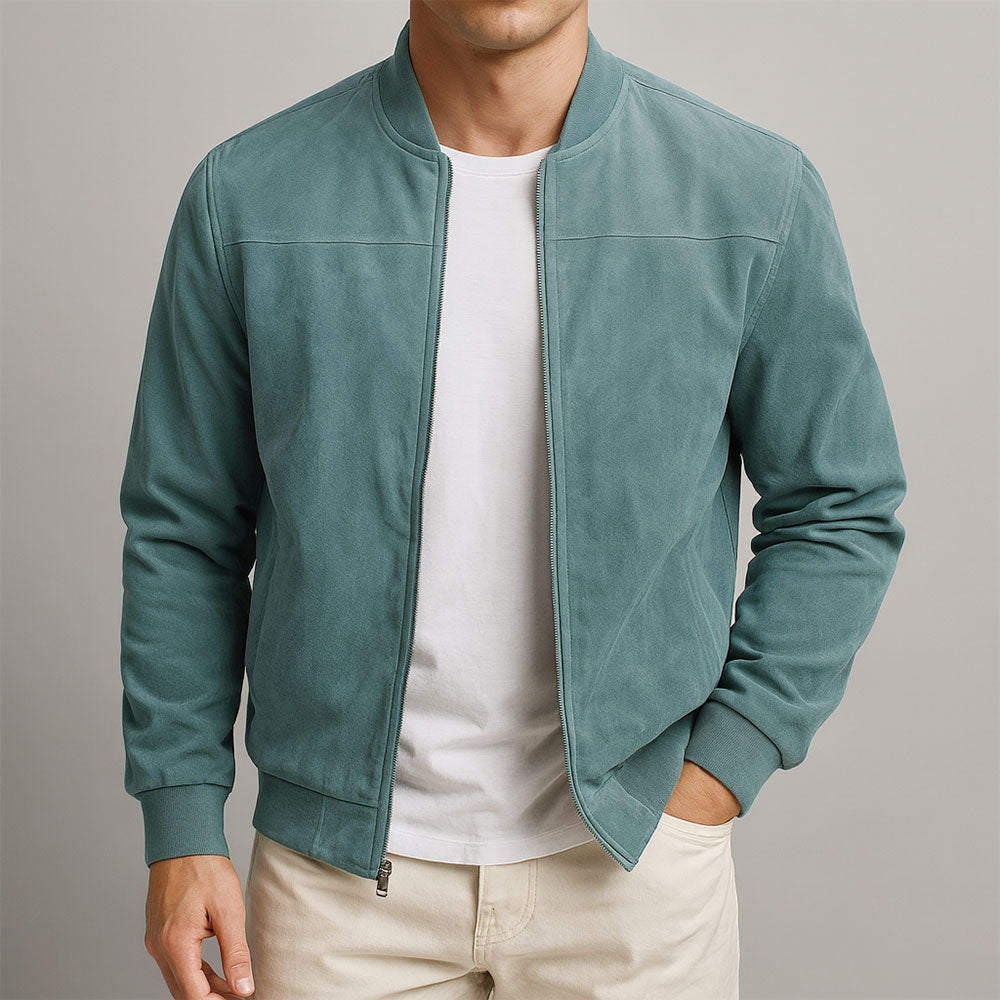 Men's Suede Bomber Jacket Zip Up