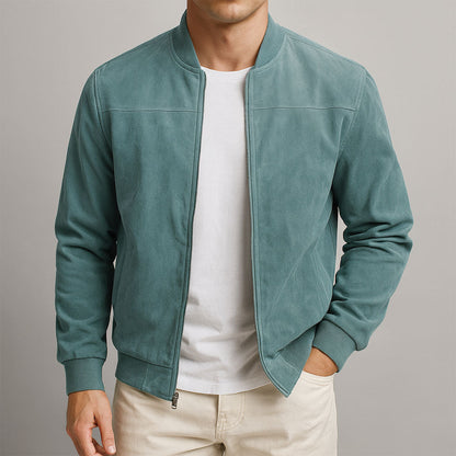 Men's Suede Bomber Jacket Zip Up