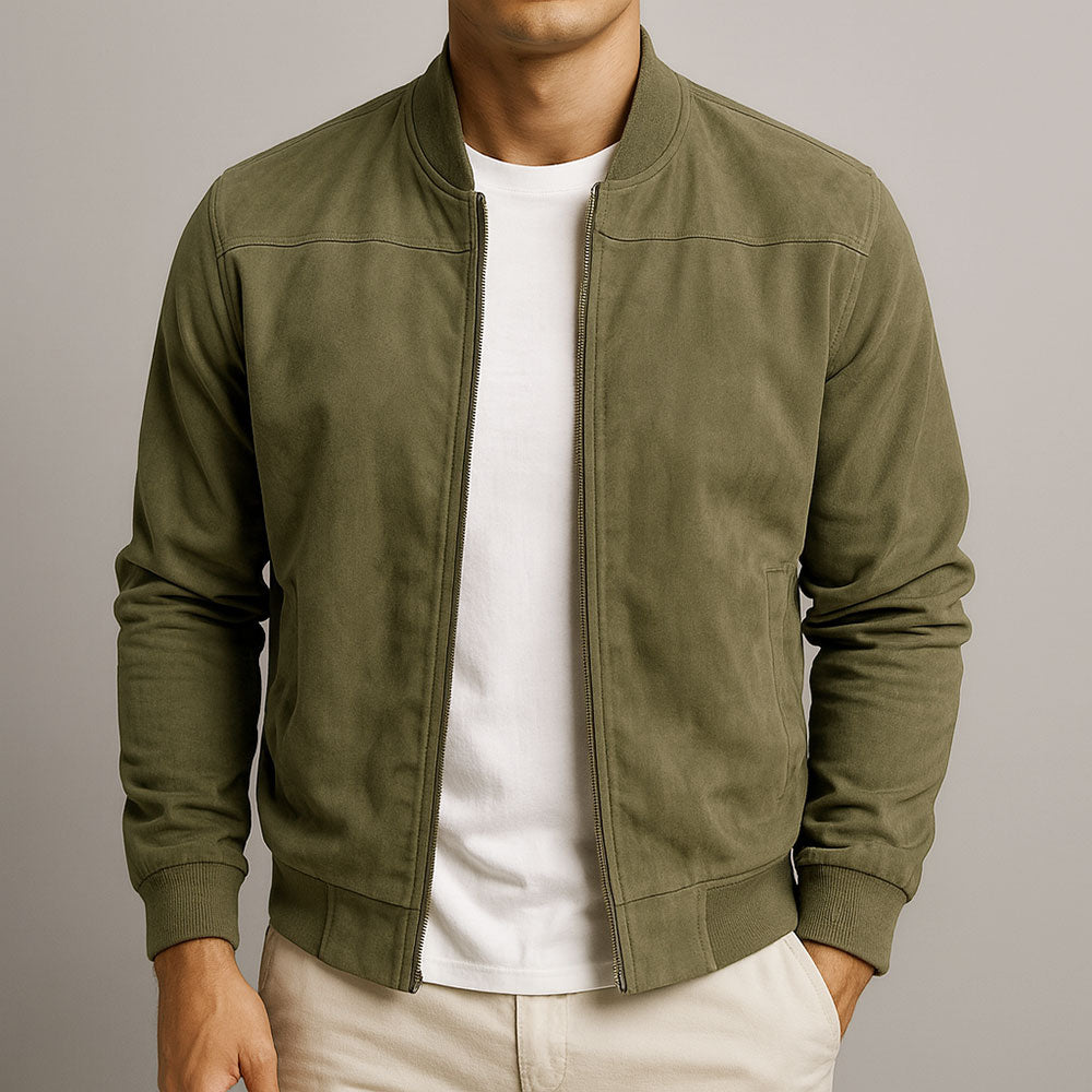 Men's Suede Bomber Jacket Zip Up