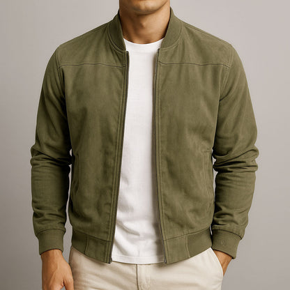 Men's Suede Bomber Jacket Zip Up