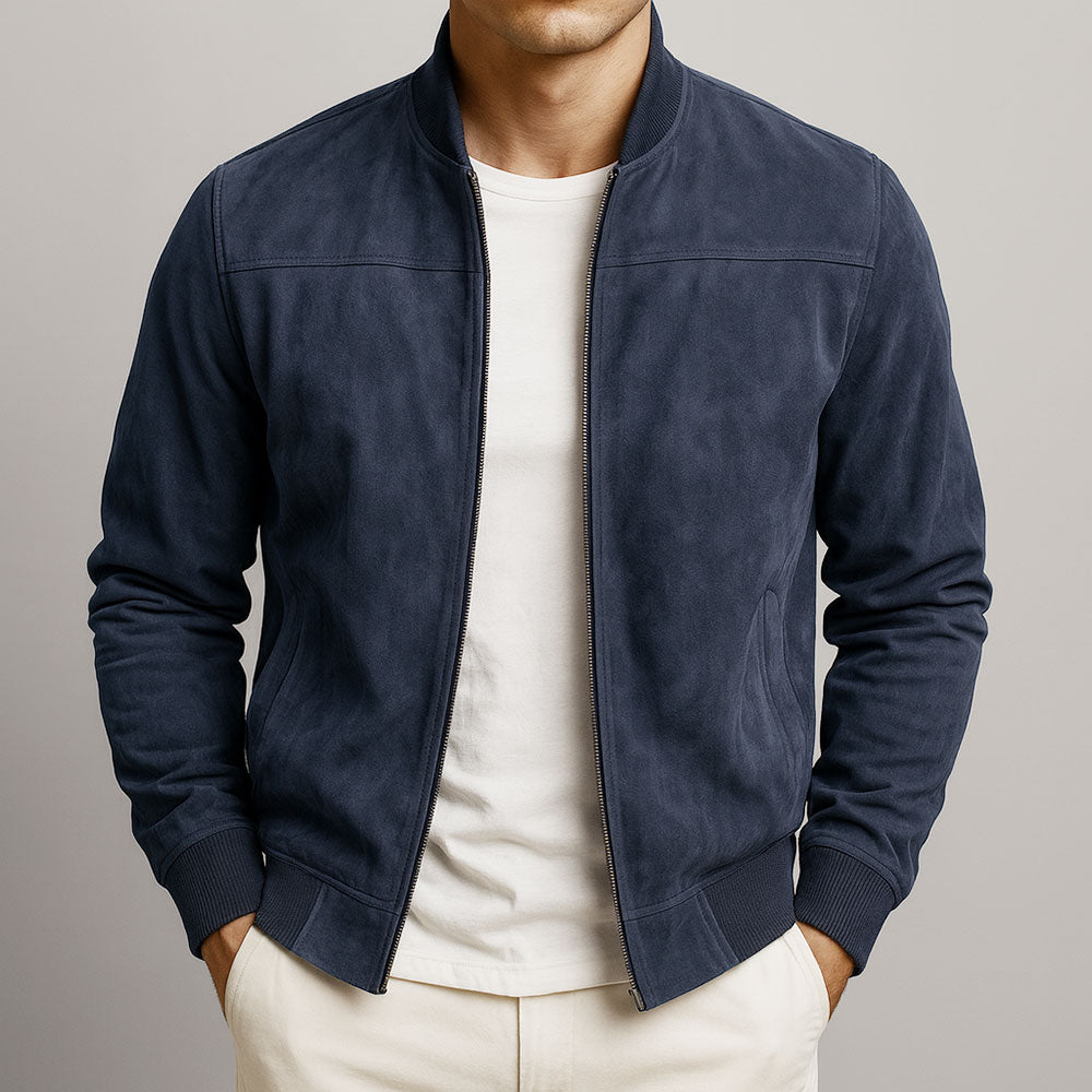 Men's Suede Bomber Jacket Zip Up