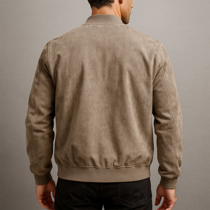 Men's Suede Bomber Jacket Zip Up
