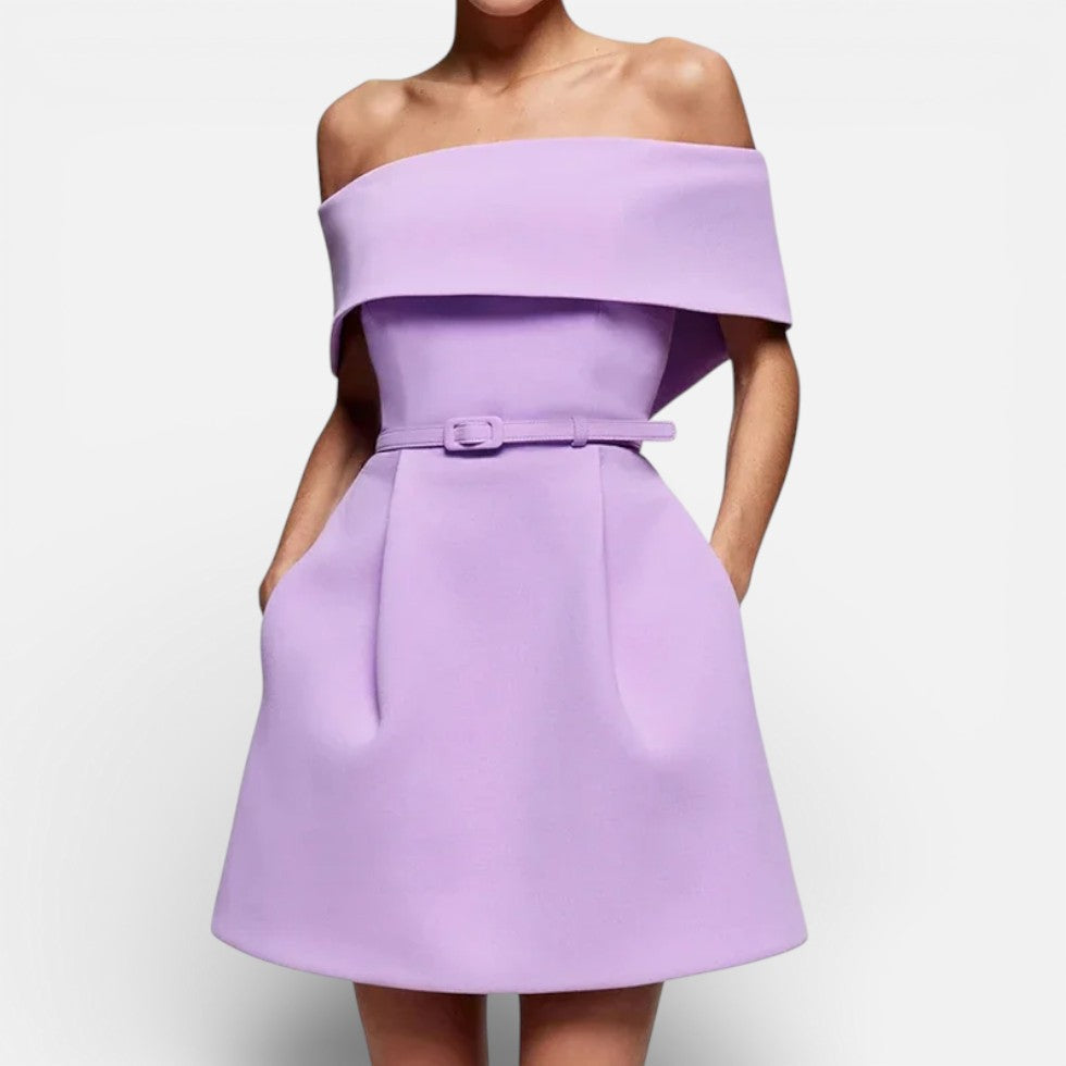 Off Shoulder Belted Mini Dress