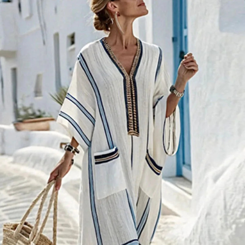 Santorini Striped Kaftan Dress 1
