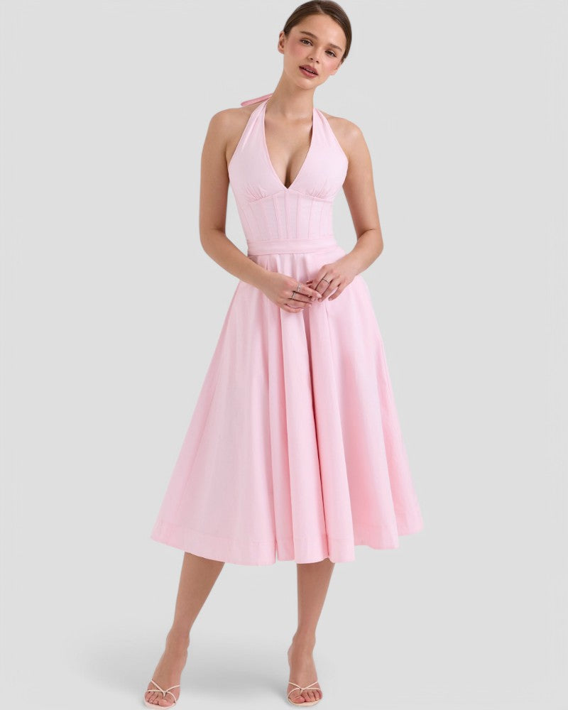 Corset Halter Midi Dress for Women's