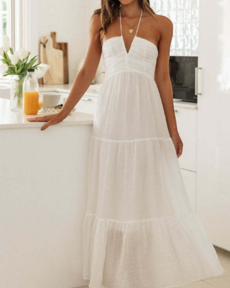 Halter Neck Floral Maxi Dress with Backless Summer Fit