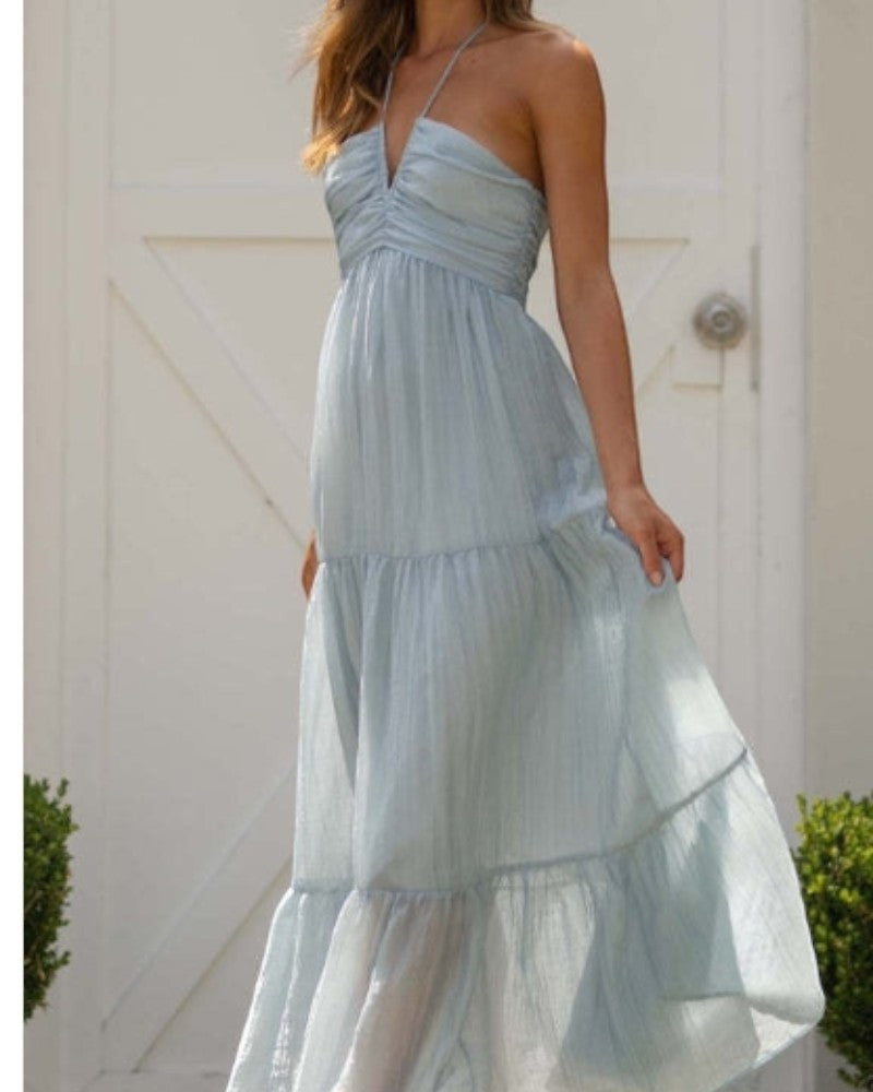 Halter Neck Floral Maxi Dress with Backless Summer Fit