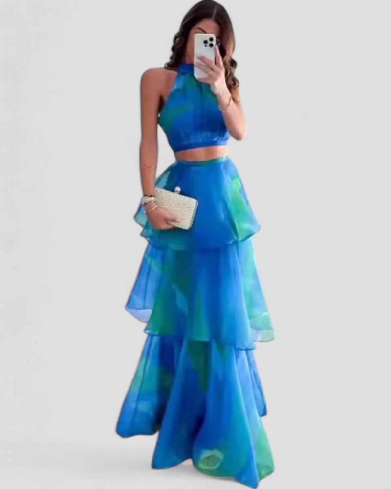 Chiffon Halter Ruffle Maxi Dress for Elegant Summer Looks
