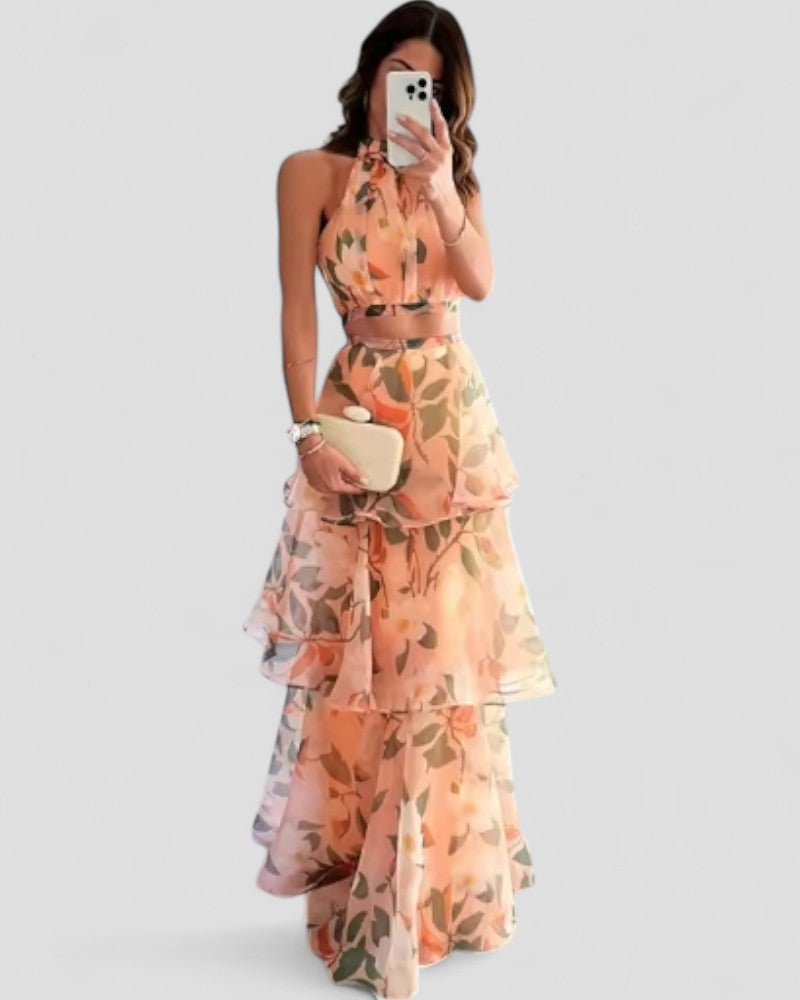 Chiffon Halter Ruffle Maxi Dress for Elegant Summer Looks