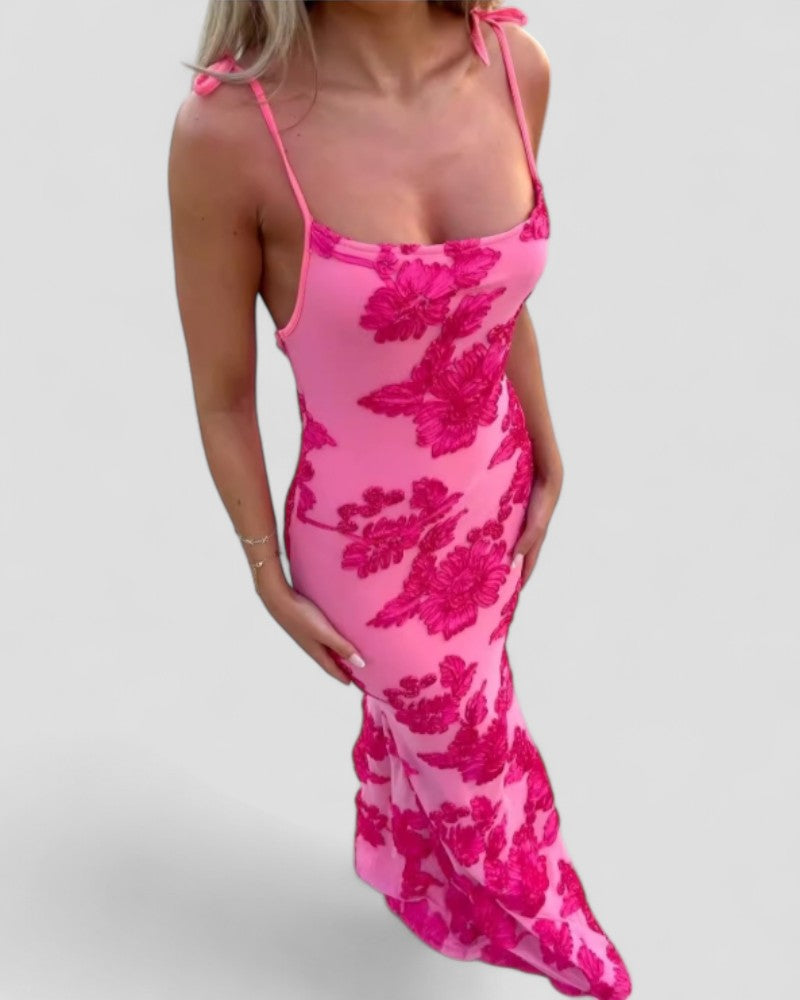 Embroidered Floral Sheer Maxi Dress Elegant Summer Look
