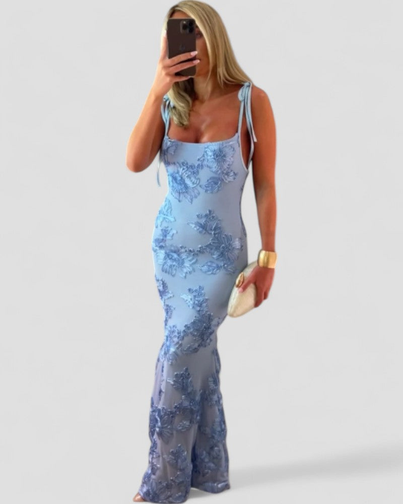 Embroidered Floral Sheer Maxi Dress Elegant Summer Look