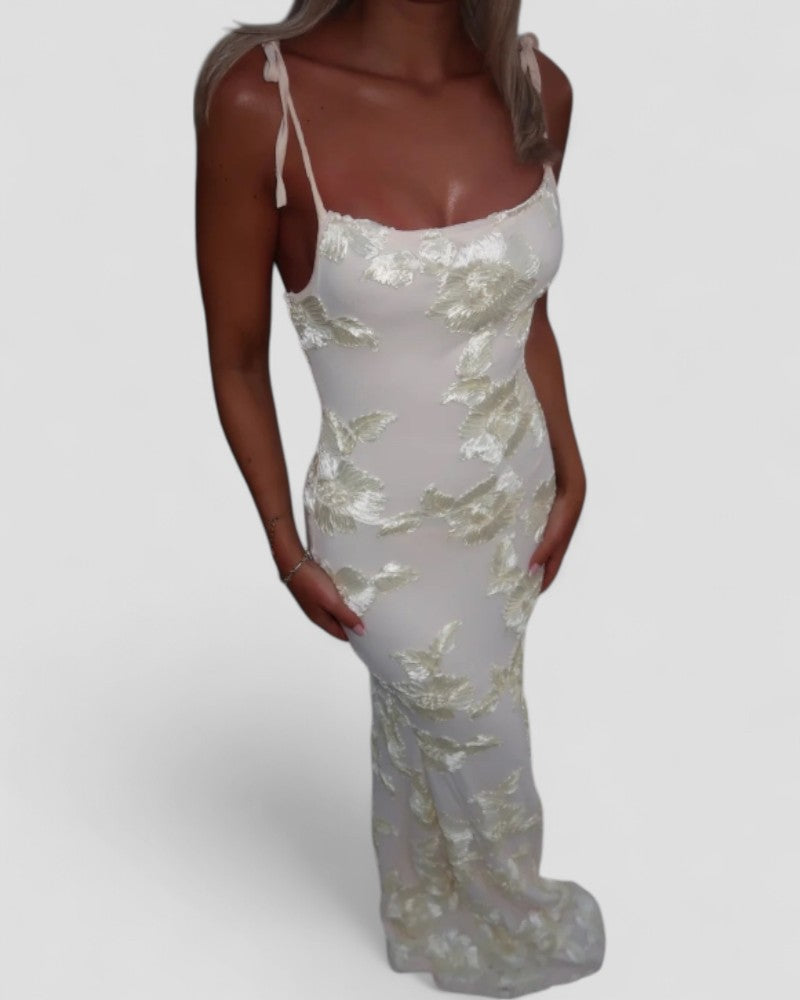 Embroidered Floral Sheer Maxi Dress Elegant Summer Look