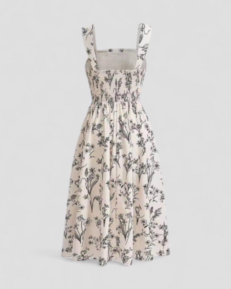 Elegant Floral Sleeveless Square Neck Midi Summer Dress