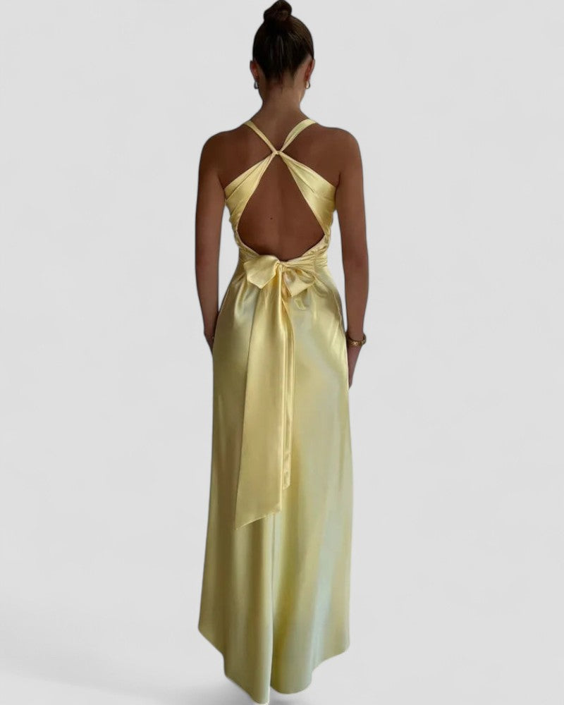 Elegant Backless Satin Maxi Dress for Formal Evenings