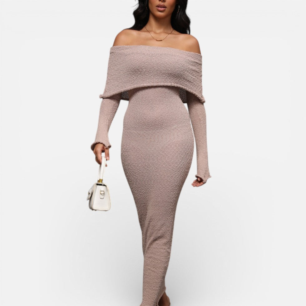 Off Shoulder Long Sleeve Maxi Dress