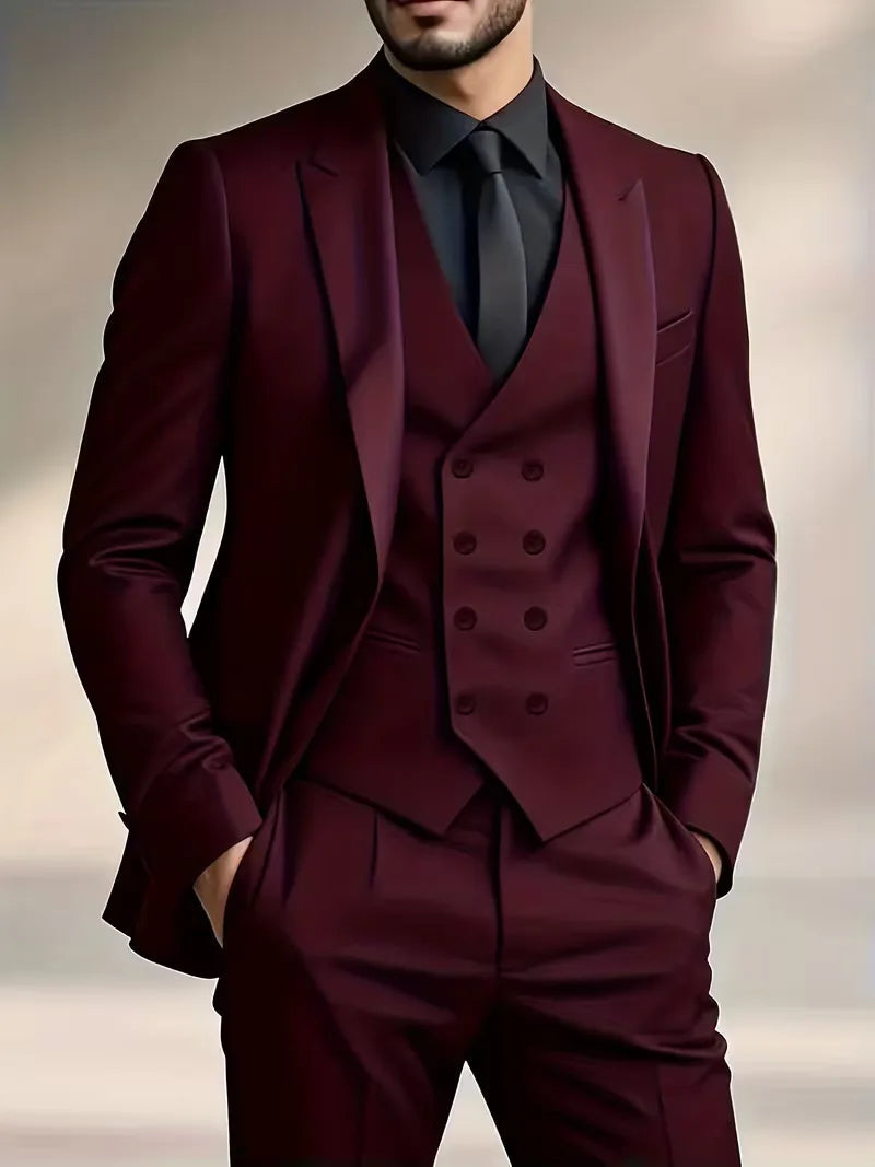 Men's Slim Fit Three-Piece Suit Waistcoat