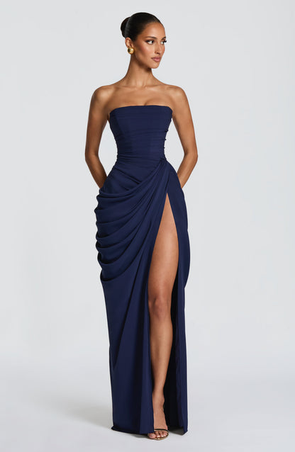 Women's Strapless Maxi Dress Ruched Waist