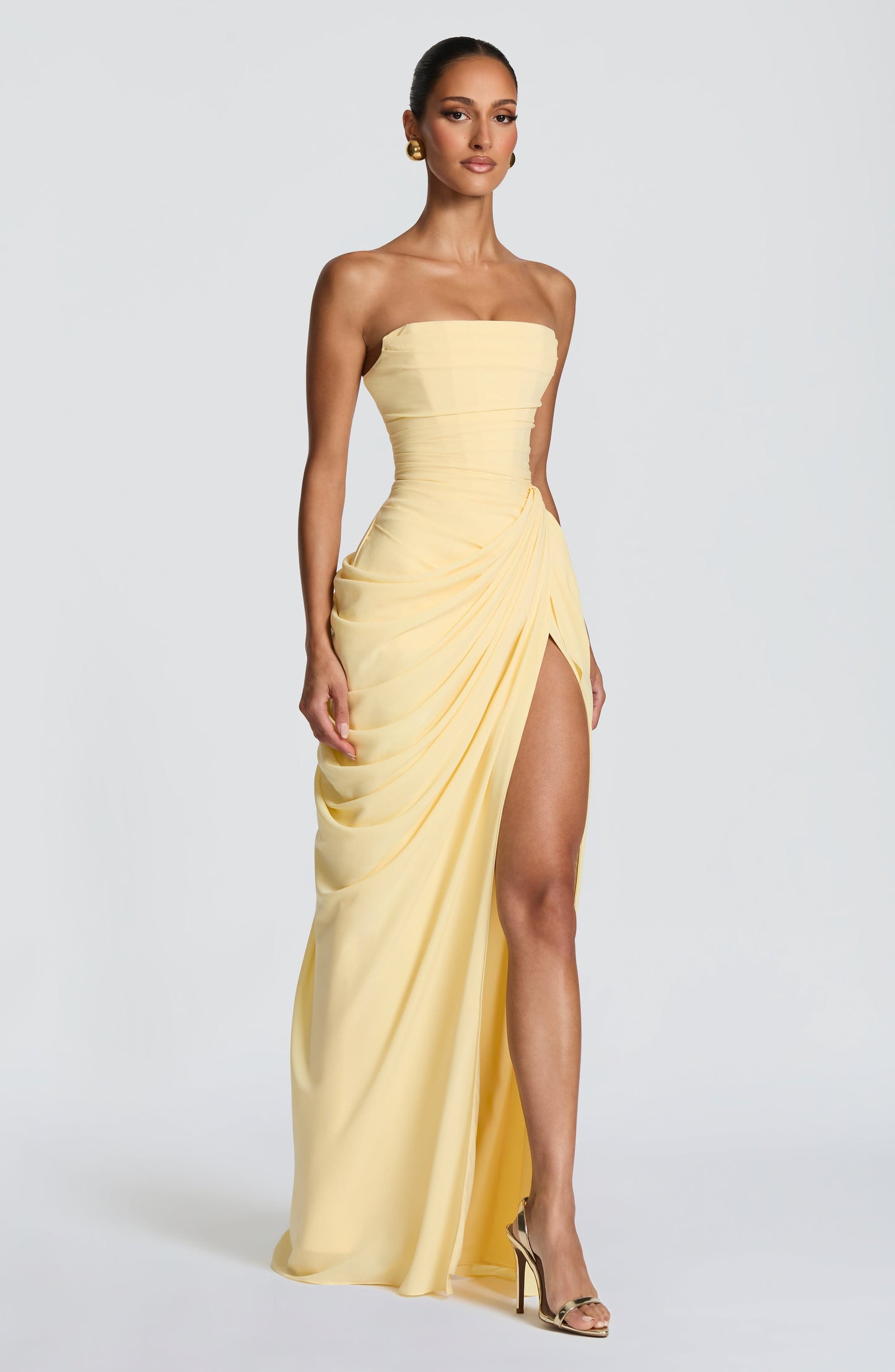 Women's Strapless Maxi Dress Ruched Waist