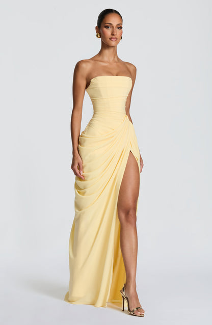 Women's Strapless Maxi Dress Ruched Waist