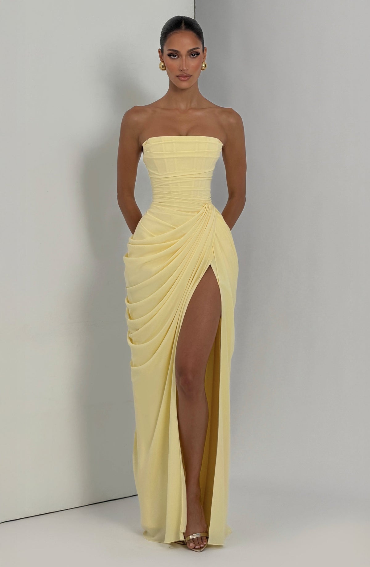 Women's Strapless Maxi Dress Ruched Waist