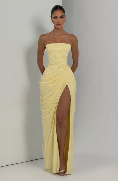 Women's Strapless Maxi Dress Ruched Waist