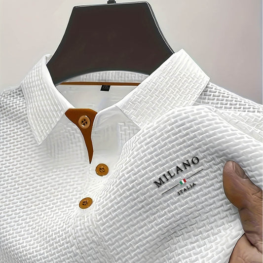 Men's Textured Knit Polo Shirt Short Sleeve