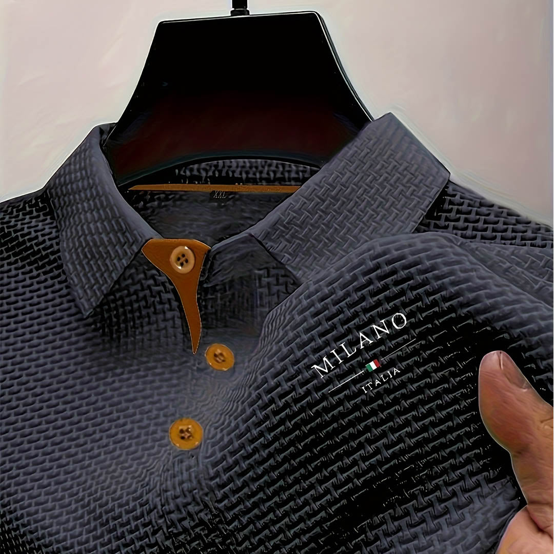 Men's Textured Knit Polo Shirt Short Sleeve