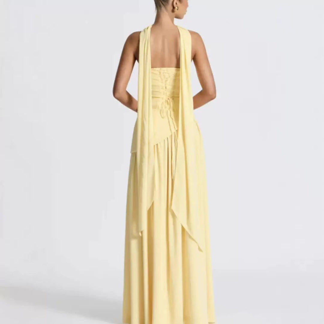 Women's Strapless Maxi Dress Leg Split Wedding Guest