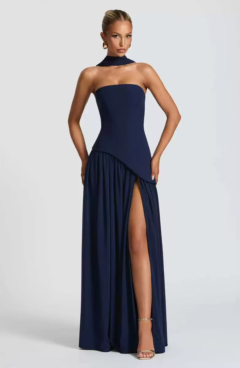 Women's Strapless Maxi Dress Leg Split Wedding Guest
