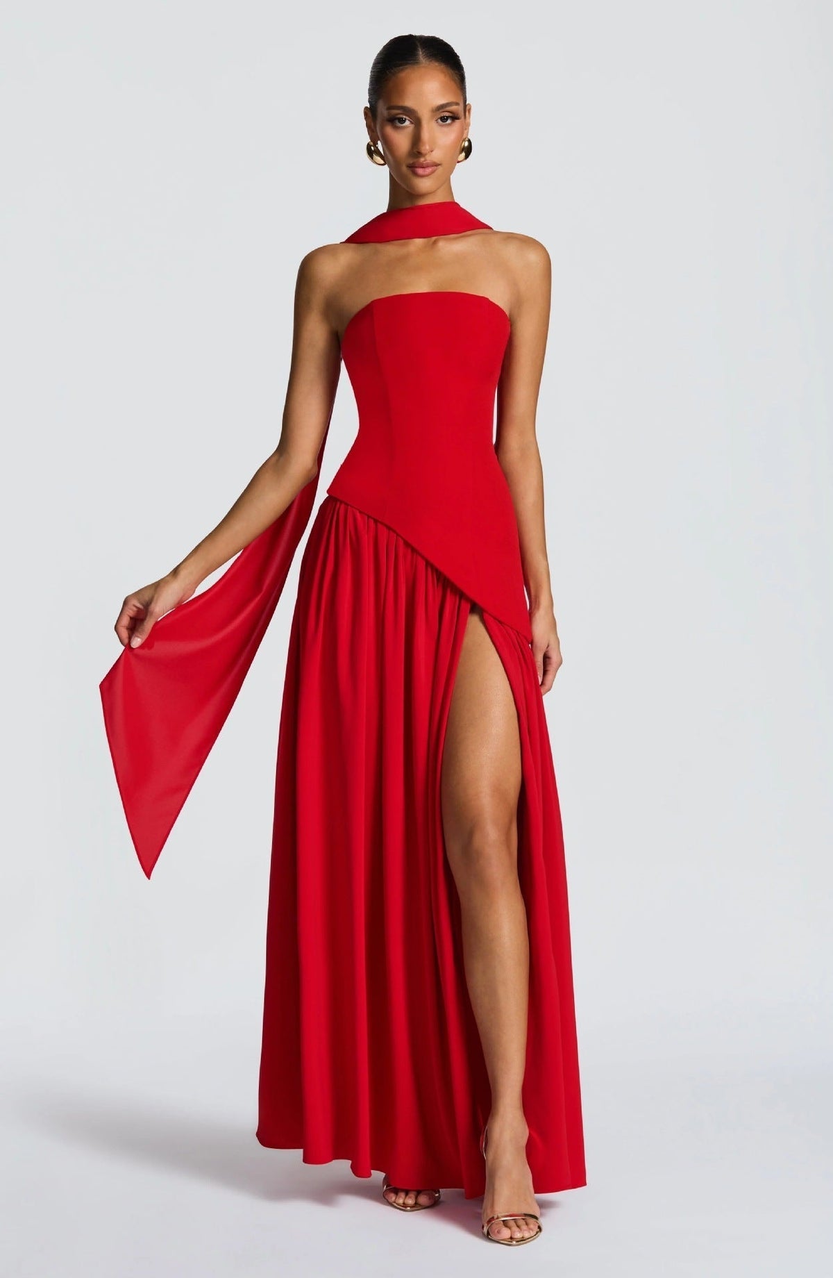 Women's Strapless Maxi Dress Leg Split Wedding Guest