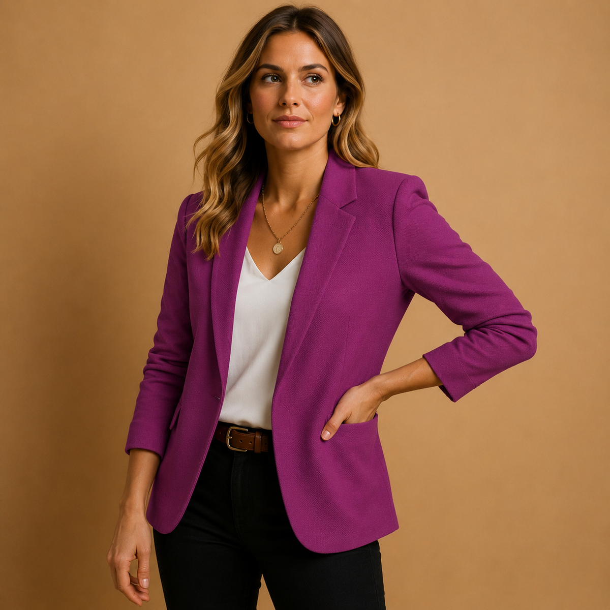 Women's Tailored Single Button Blazer Long Sleeve
